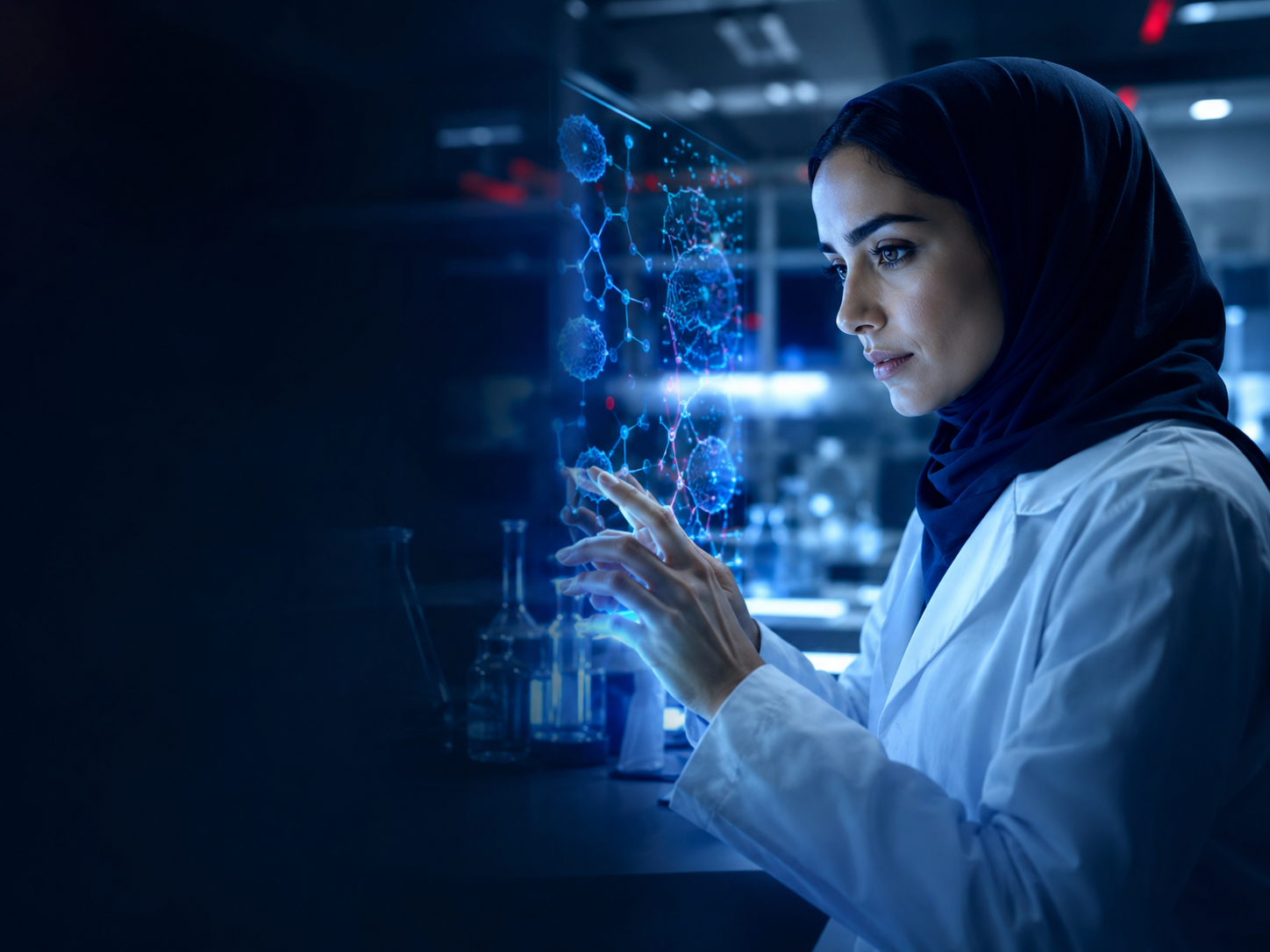 Biomedical scientist working with an advanced molecular visualisation